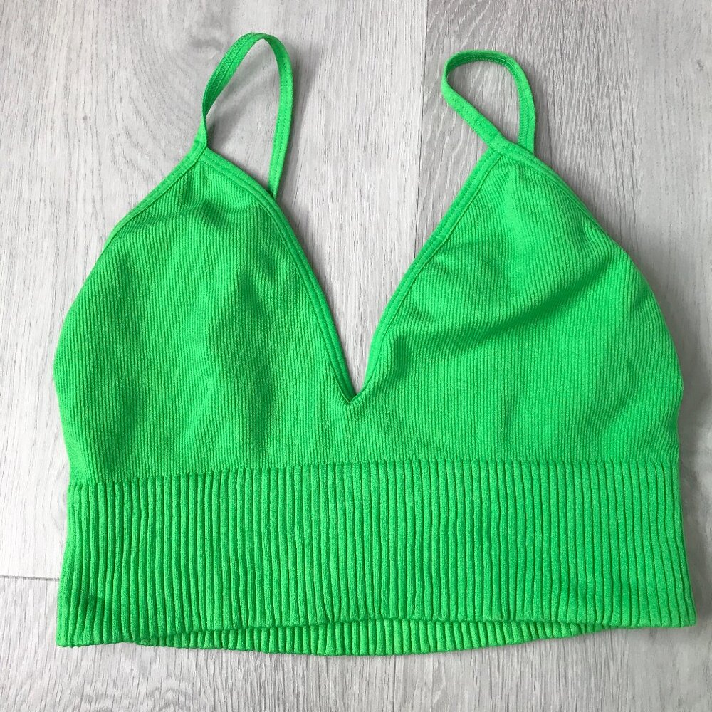WOMENS KELLY GREEN BRA TOP V NECK STRETCH SLIM FIT SMALL